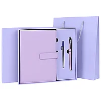 Ежедневник в подарочном наборе 5 в 1, А5, 145x212 мм, BRAUBERG "President", под кожу, 160 листов, сиреневый