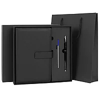 Ежедневник в подарочном наборе 5 в 1, А5, 145x212 мм, BRAUBERG "President", под кожу, 160 листов, черный