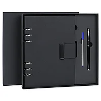 Ежедневник на кольцах в наборе с ручкой А5, 165x229 мм, BRAUBERG "Lux", под кожу, 100 листов, черный