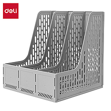 Лоток для бумаг DELI, серый, вертикальный, 3 отделения, 250*257*275 мм, полипропилен, 9843GRAY