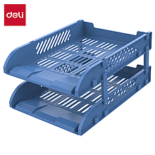 Лоток для бумаг DELI, синий, горизонтальный, 2 уровня, 325*241*155 мм, полипропилен, 9212BLUE