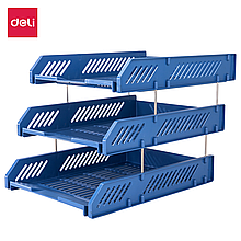 Лоток для бумаг DELI, синий, горизонтальный, 3 уровня, 268*336*118 мм, пластик, 9209BLUE