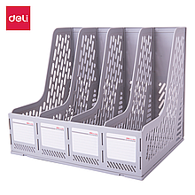 Лоток для бумаг DELI, серый, вертикальный, 4 отделения, 326*275*257 мм, пластик, 9846GRAY