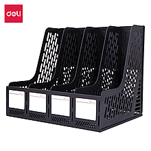 Лоток для бумаг DELI, черный, вертикальный, 4 отделения, 326*275*257 мм, пластик, 9846BLACK