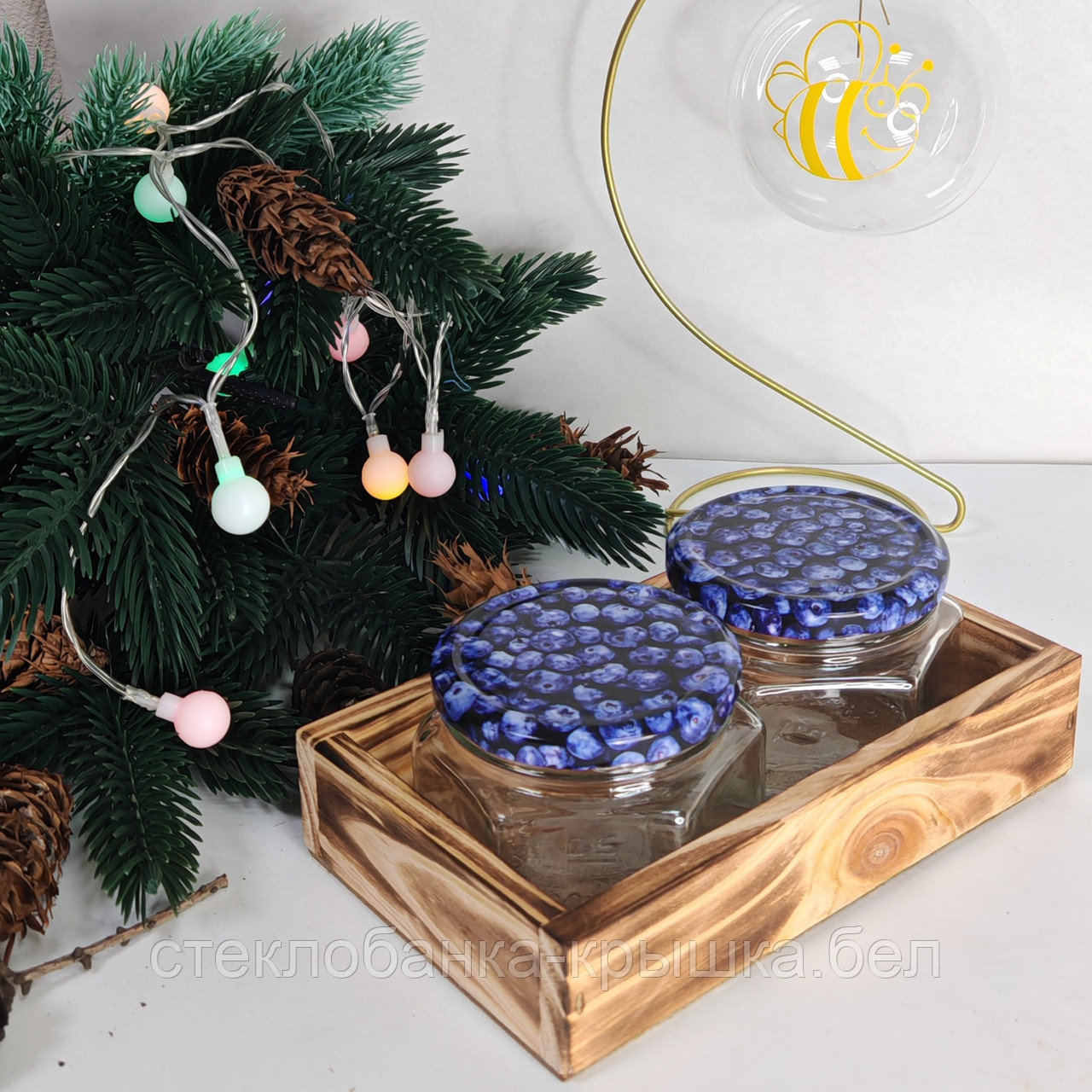 Набор 2 стеклянных баночек Соты 250 мл в боксе