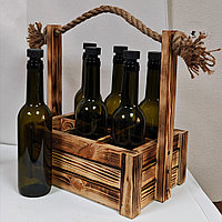 Набор 6 стеклянных бутылок Оливковая 375 мл в боксе с джутовой ручкой