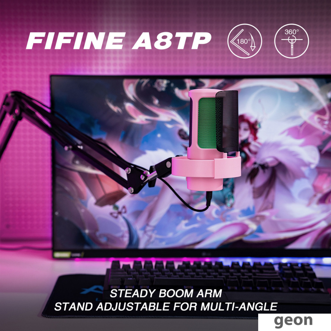 Проводной микрофон FIFINE A8T (розовый)