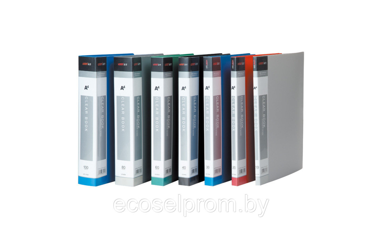 Папка с 30 вкладышами А4 (236*24*308мм), 600мкм, вкладыш 25мкм, пластик, серая, арт.US-30A grey