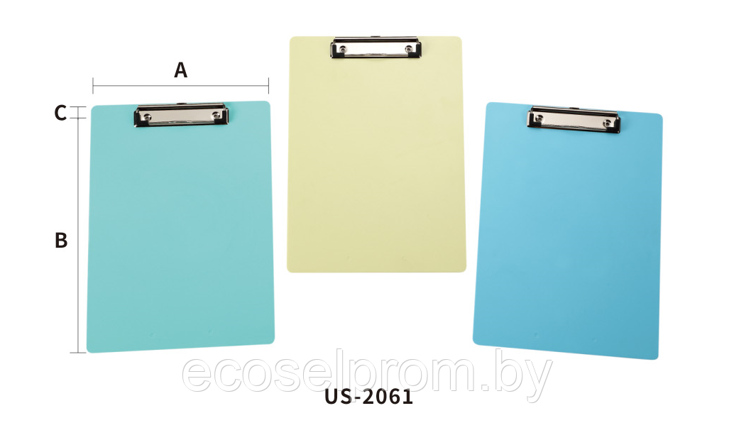 Планшет с верх. зажимом А4, 2.6 мм, пластик, пастельный голубой, арт.US-2061 blue