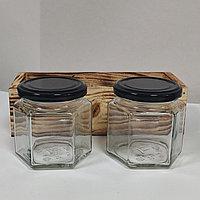 Набор 2 стеклянных баночек Соты 200 мл в боксе