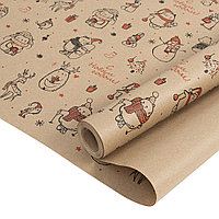 Упаковочная бумага Крафт 60 гр (0,72х10 м) Новогодние друзья, красный/черный (арт.213550)