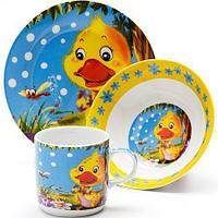 Красивый набор детской столовой посуды для еды кормления малышей детей девочки мальчика LORAINE 24023 Утенок
