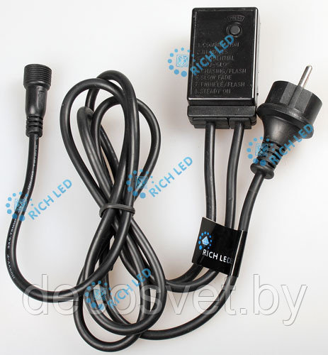 Блок питания Rich LED 1.5 м с КНОПКОЙ. Для гирлянд RL-T20C2, до 5 гирлянд на 1 блок. Цвет черный.