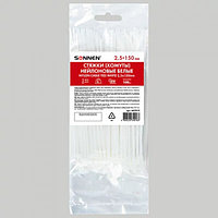 Стяжка (хомут) нейлоновая., прочная, 150х2,5мм., комплект 100 штук., белая, SONNEN, 607919