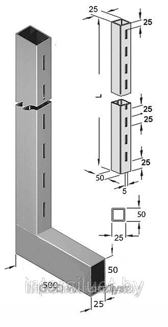 Стойка 50х25мм L-образная «Элемент» высота 2,4м