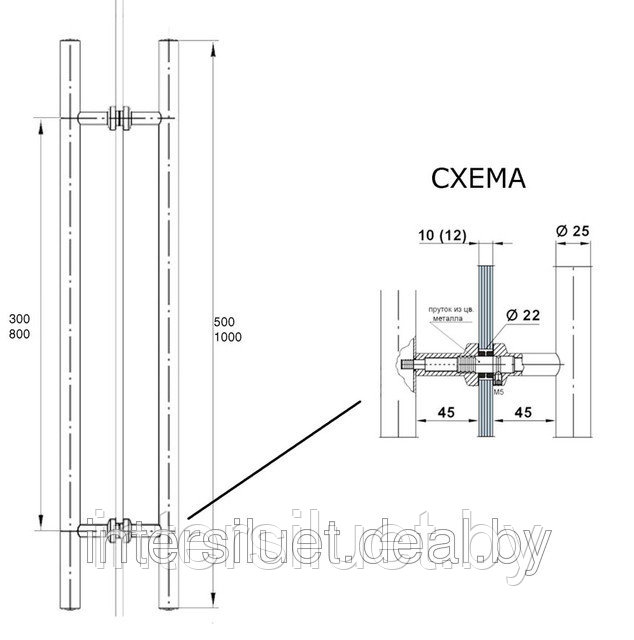 Ручка для стеклянной двери L-1000мм нержавейка - фото 2 - id-p3626312