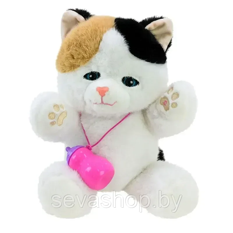 Мягкая интерактивная игрушка Котёнок (музыка, двигаются глазки, повторюшка, волшебная бутылочка)