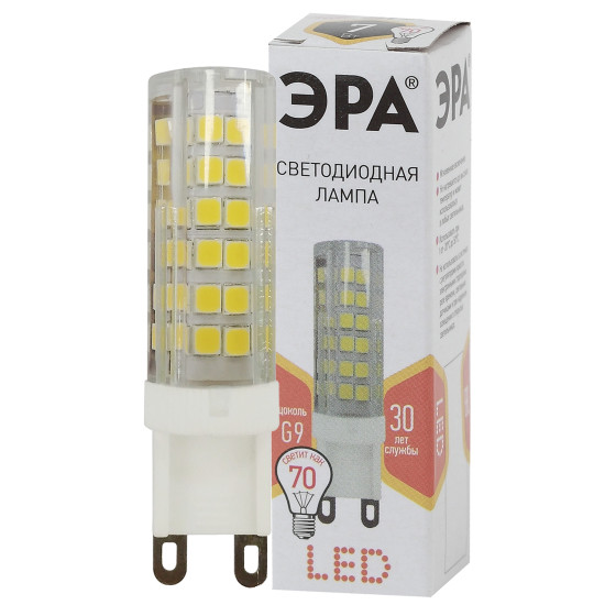 Лампа светодиодная ЭРА LED JCD-7W-CER--827-G9 (керамика, капсула, 7Вт, теплый белый свет, G9)