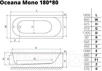 Ванна акриловая Excellent Oceana Mono 180x80, фото 2