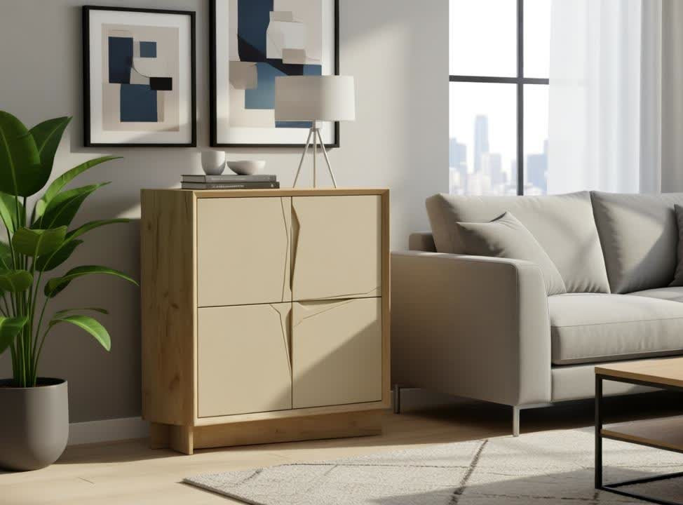 Комод "Куб" К-100 ПВХ Песочный, Аризона