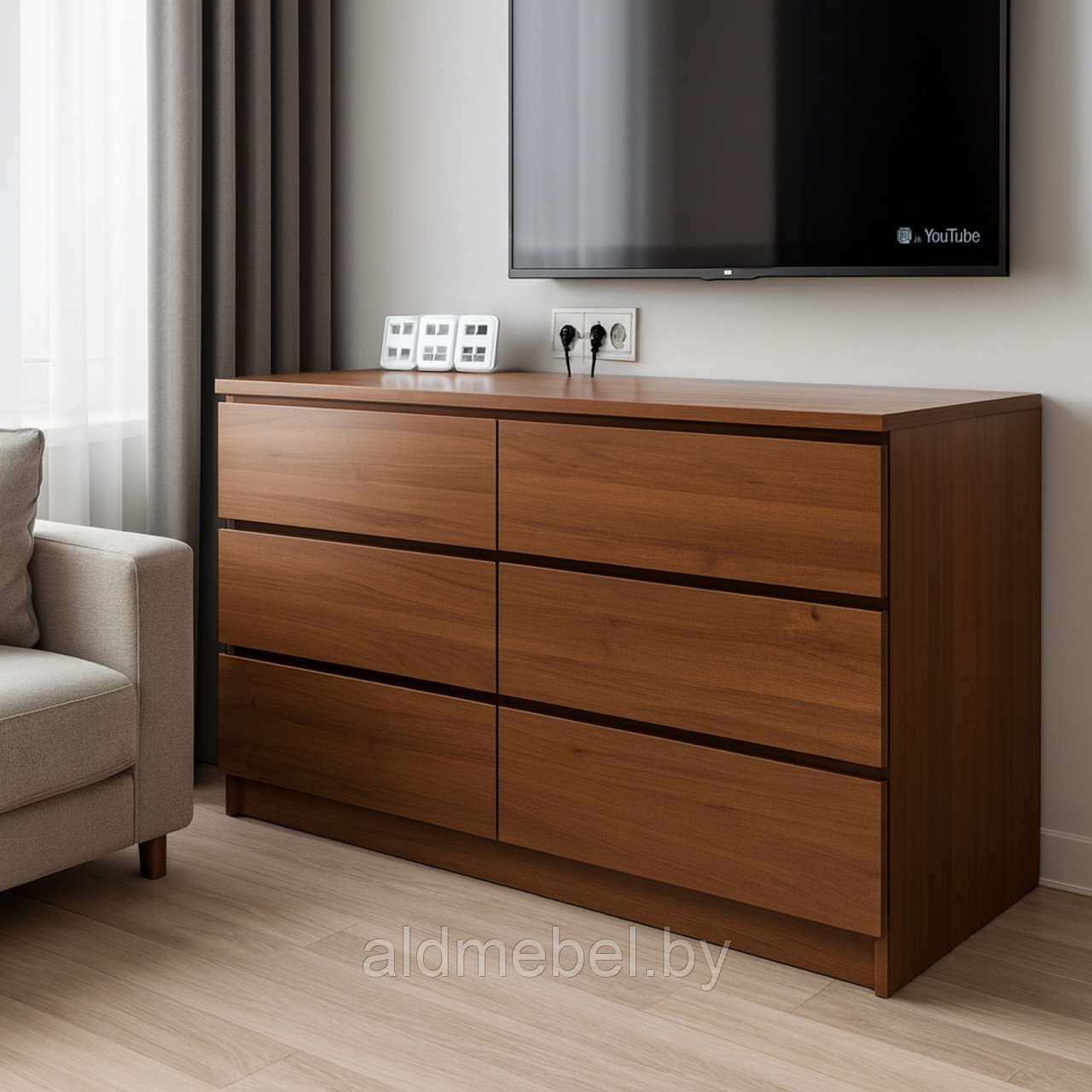 Комод орех на 6 шуфляд .Модель 1