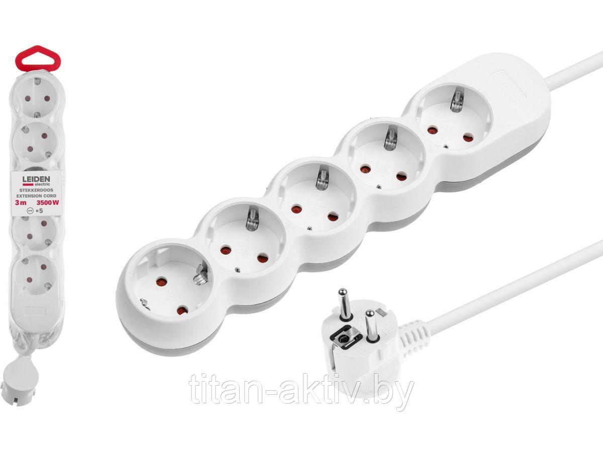 Удлинитель 3м (5 роз., 3,5кВт, с/з, ПВС 3х1,5) LEIDEN ELECTRIC