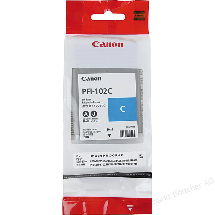 Картридж PFI-102C/ 0896B001 (для Canon imagePROGRAF iPF510/ iPF605/ iPF650/ iPF700/ iPF720/ iPF760) голубой