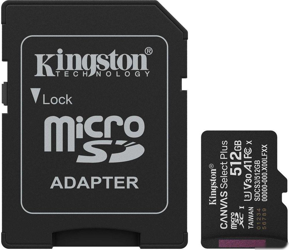 Карта памяти Kingston Canvas Select Plus microSDXC 512GB SDCS3/512GB (с адаптером), фото 1