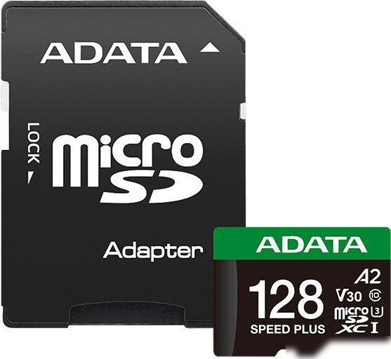 Карта памяти ADATA SPEED PLUS microSDXC 128GB UD128GUI3V30A2SP-RA1 (с адаптером)