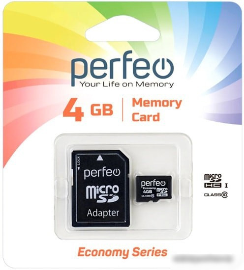 Карта памяти Perfeo microSDHC PF4GMCSH10AES 4GB (с адаптером)