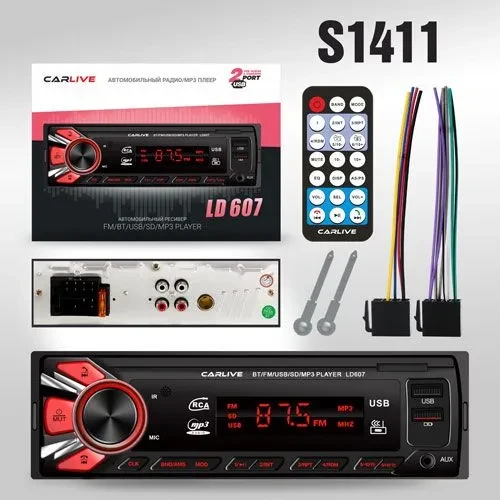 Автомагнитола Carlive LD607 SD/TF/2USB, MP3, Bluetooth, цветной LED, выход 4 х 60 вт.