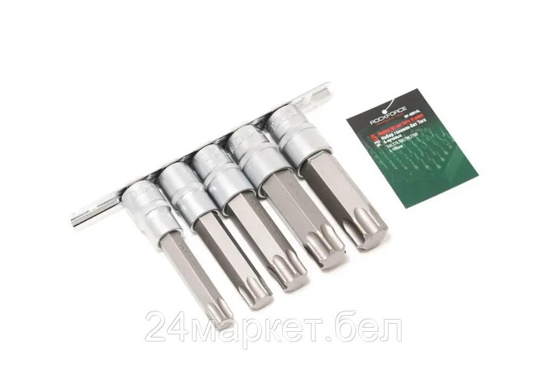 Rock FORCE Набор головок-бит Torx 6-лучевых, 5 пр.(Т60,Т70,Т80,Т90,Т100; L-100мм), на планке Rock FORCE