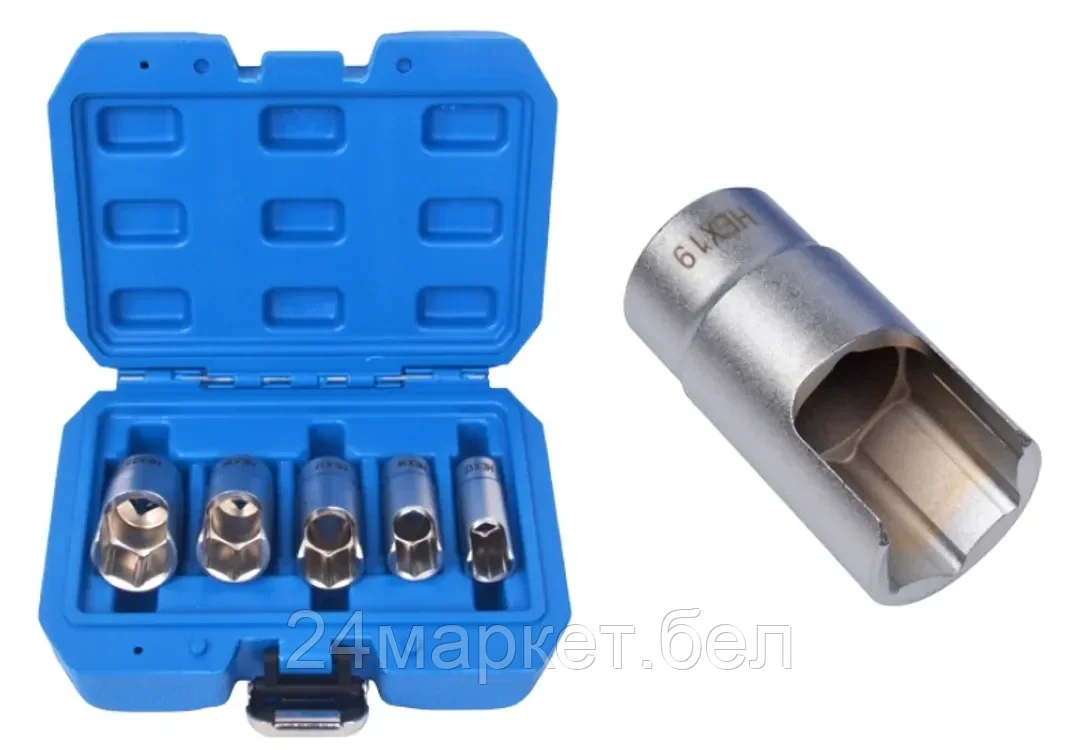 Rock FORCE Набор головок разрезных, 3/8" 5пр. (12, 14, 17, 19, 22мм), в кейсе Rock FORCE RF-305125