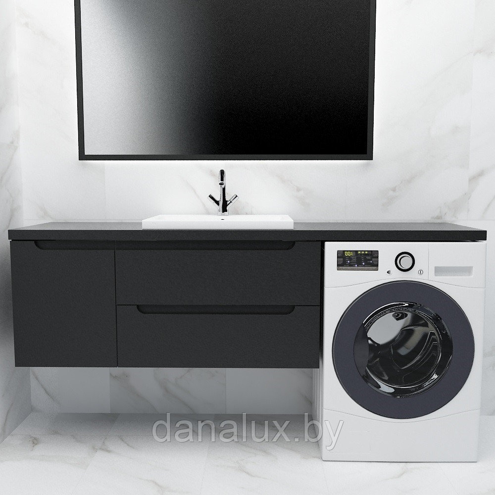 Тумба Дана Венеция 80 подвесная на 3 ящика (цвет черный) корзина слева  под столешницу 140 над стиральной
