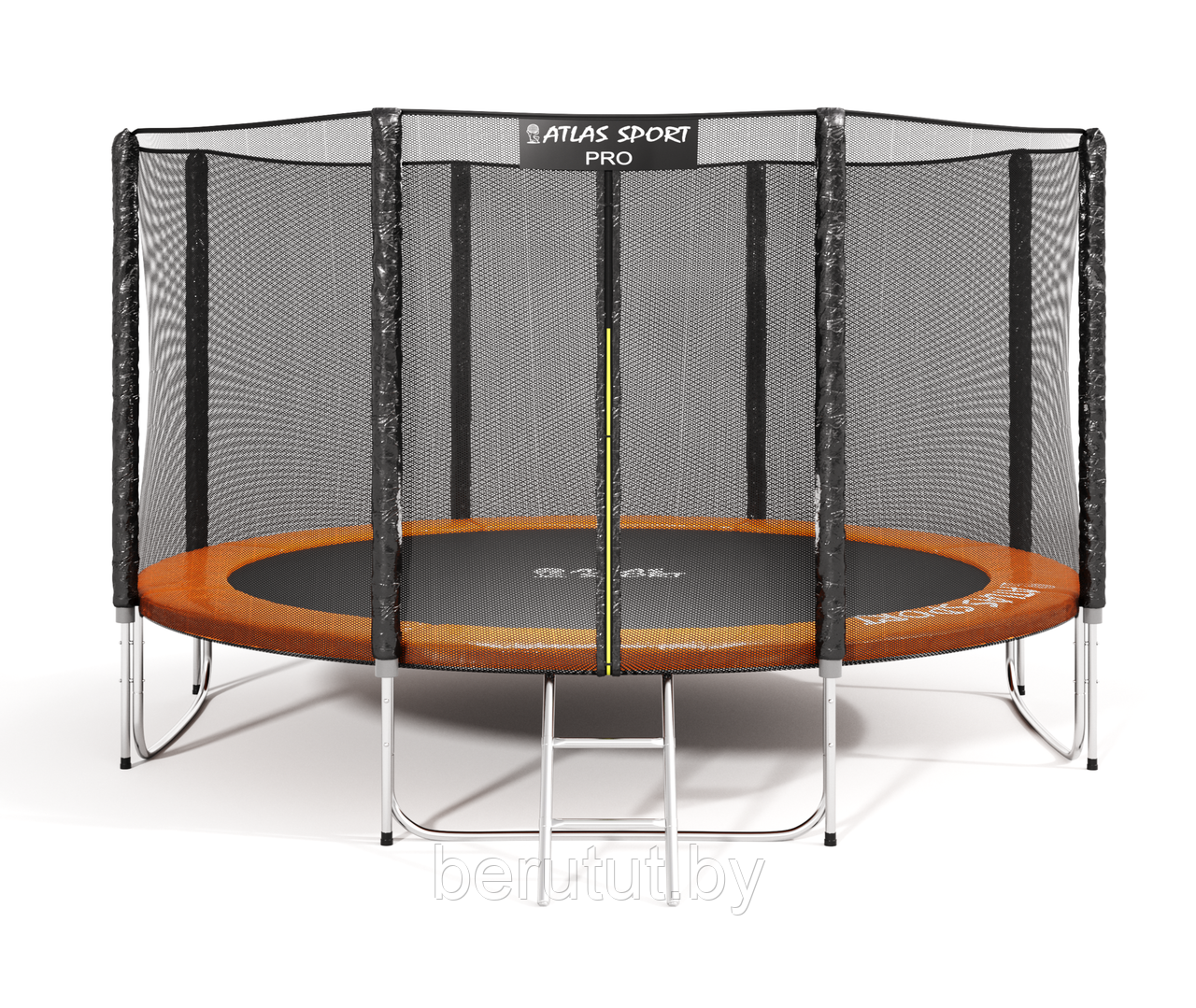 Батут с сеткой Atlas Sport 435 см 14ft Pro с лестницей усиленные опоры оранжевый