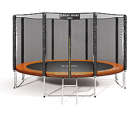 Батут с сеткой Atlas Sport 435 см 14ft Pro с лестницей усиленные опоры оранжевый
