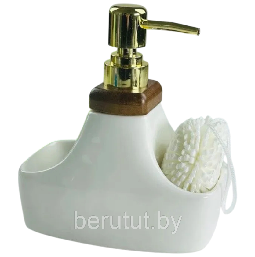 Диспенсер для моющего средства с губкой Lenardi TROPICAL Фарфор 235-032