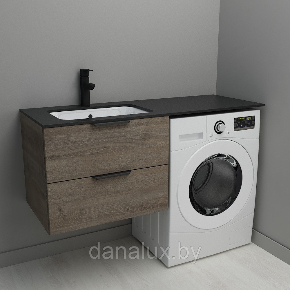 Тумба Дана Каскад 70 подвесная с 2 ящиками (цвет дуб темный) под столешницу 130 см над стиральной машиной