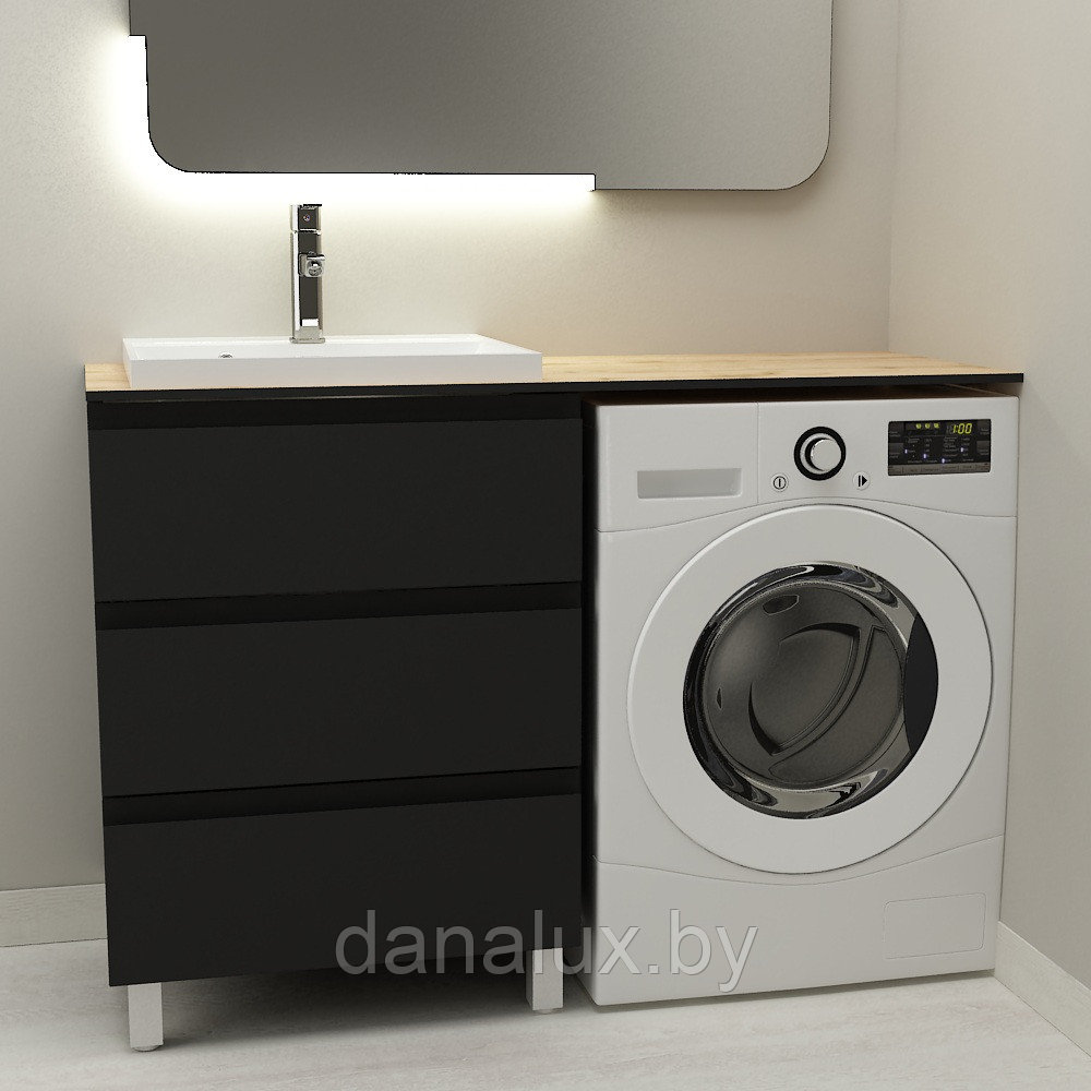 Тумба Дана Лидер 70 напольная с 3 ящиками (цвет черный) под столешницу 130 см над стиральной машиной