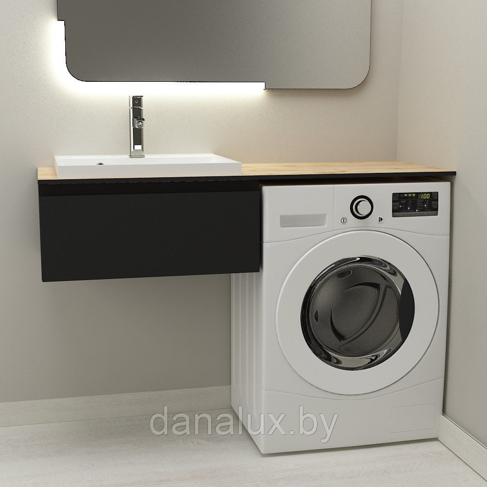 Тумба Дана Лидер 70 подвесная с 1 ящиком (цвет черный) под столешницу 130 см над стиральной машиной