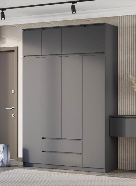 Шкаф 4-х створчатый Симпл с тумбой - Графит (BTS)