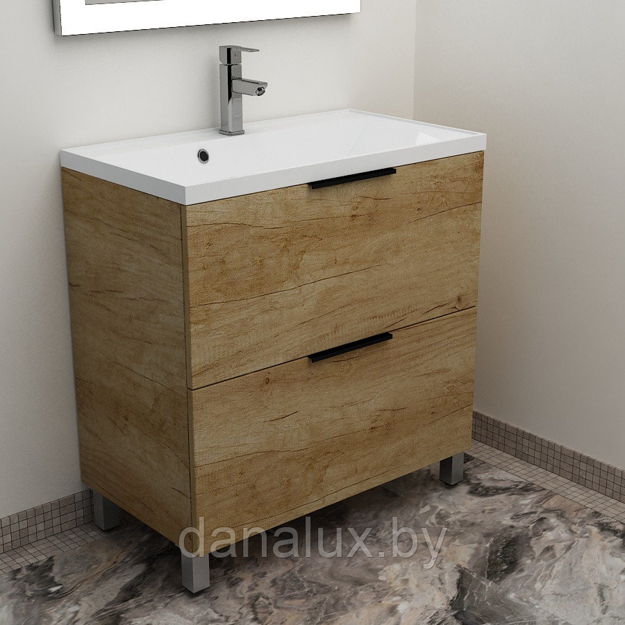 Тумба под умывальник Дана Каскад 75 напольная на 2 ящика (цвет дуб)