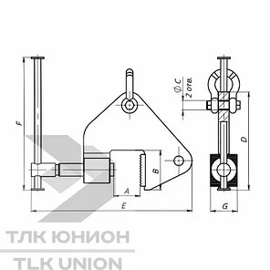 Захват / струбцина монтажная MS-7,5, N 7500 кг, 0-90мм, г/п 1500 кг, РОМЕК, фото 2