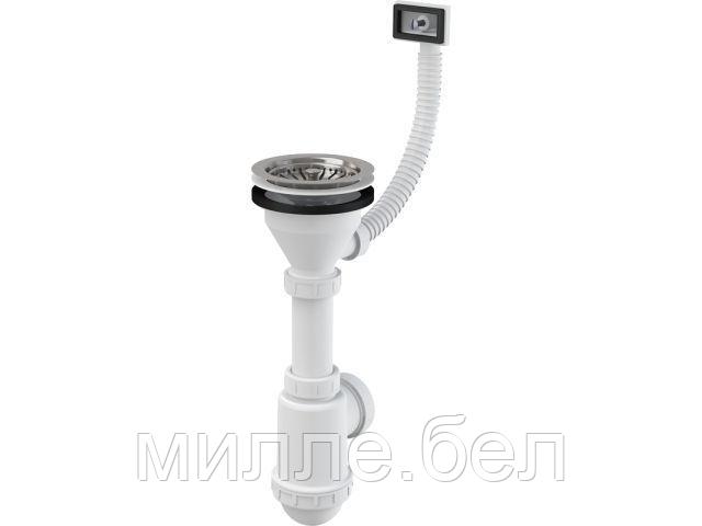 Сифон для мойки с нержавеющей peшeткой D115, гофропереливом, Alcaplast