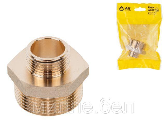 Ниппель ред. 1 1/4" нар. х 3/4" нар., AV Engineering (инд. упак.) (Латунь, макс.  16 бар, макс.  110 °С)