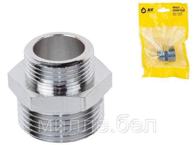 Ниппель ред. 1" нар. х 3/4" нар. ХРОМ, AV Engineering (инд. упак.) (Латунь, макс.  16 бар, макс.  110 °С)
