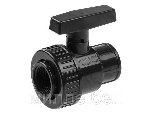 Кран шар. 1" вн.-вн. , AV Engineering (Полипропилен, макс.  16 бар, макс.  40 °С)