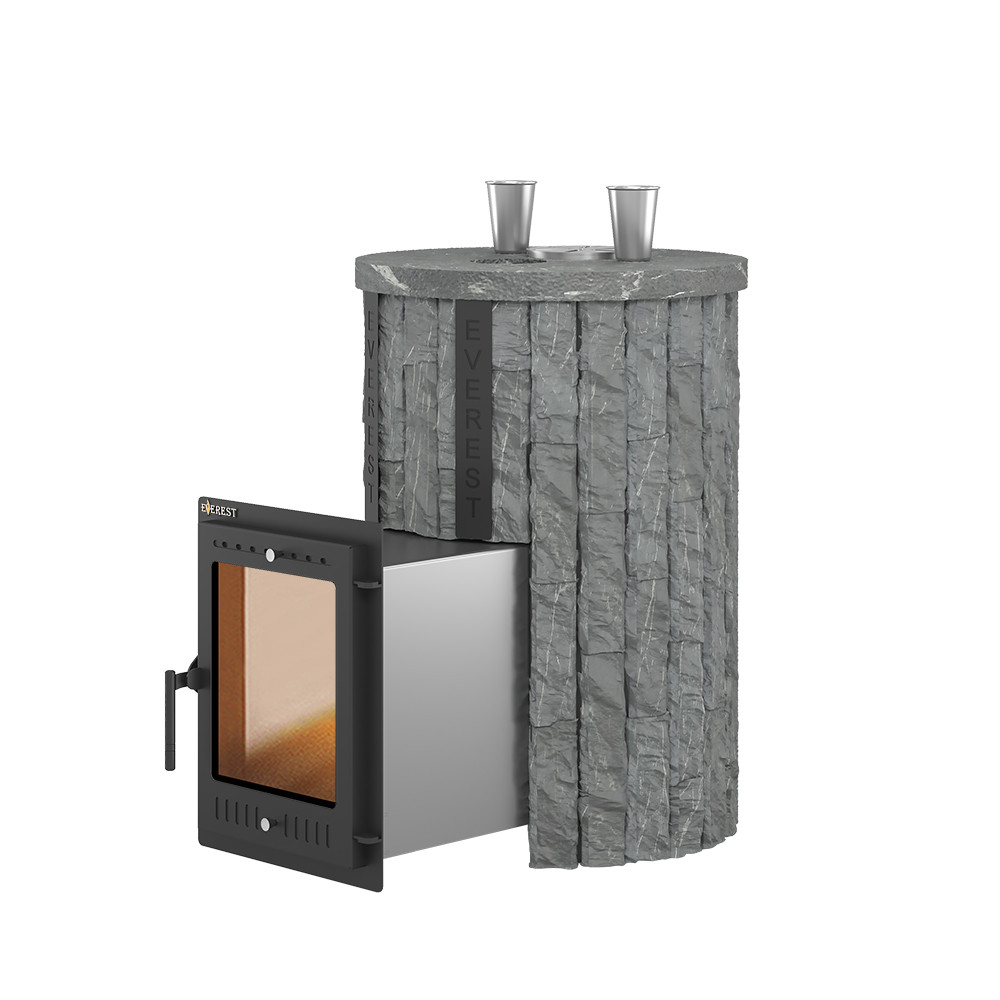 Стальная печь для бани Эверест "Steam Master 30 INOX" Ламель Рваный камень, S-20