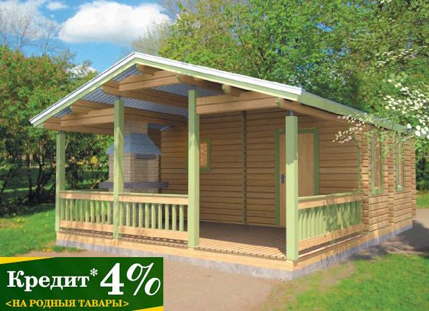 Баня для дачи из бруса с террасой 7х5 м ЛБ-5