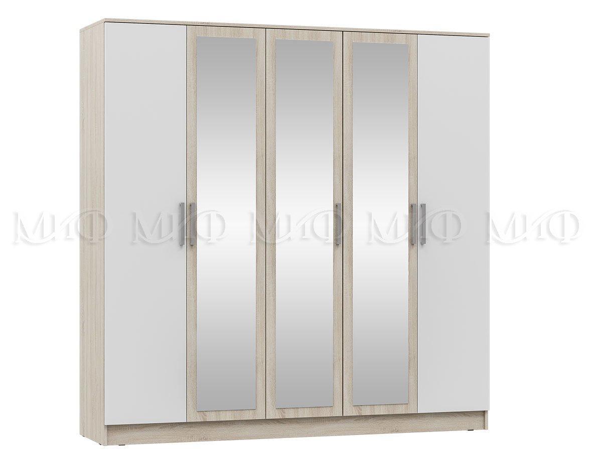 Шкаф для одежды 5-дверный МАРТИНА (Дуб Сонома/ Белый глянец) МиФ